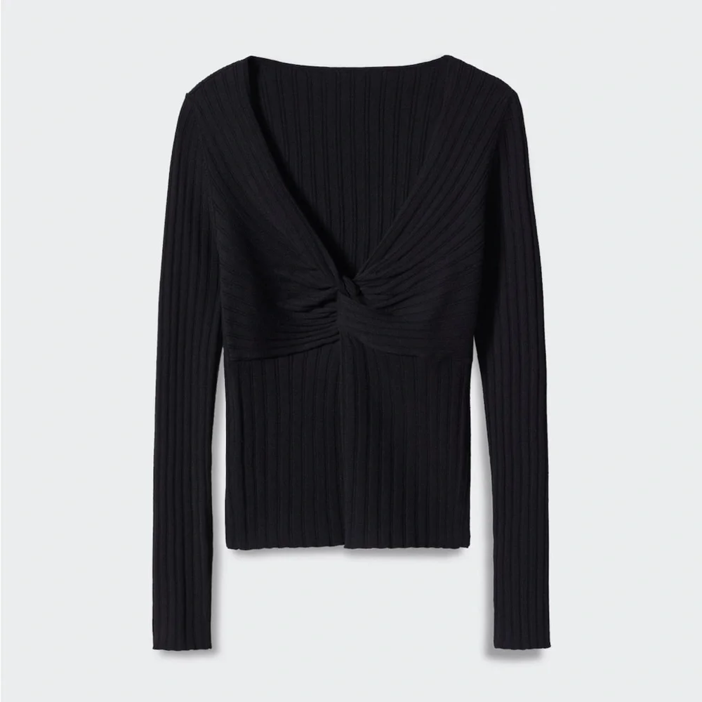 Mango Ribbed Front Knot Sweater